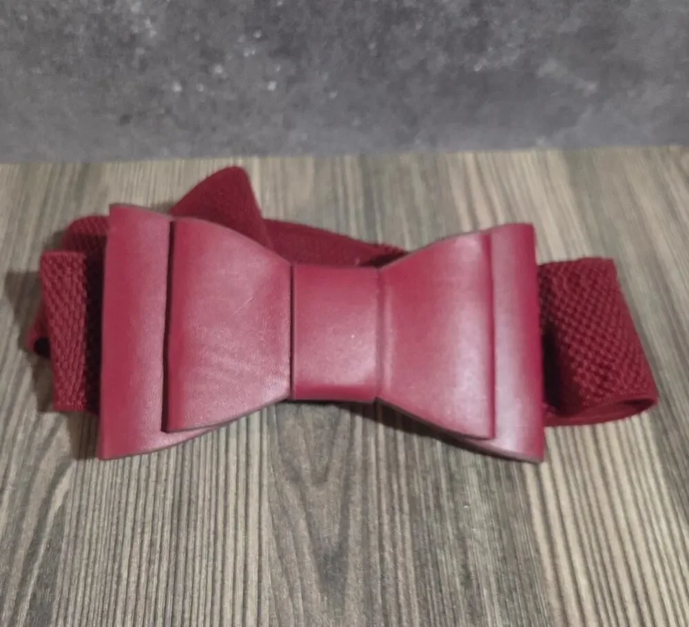Women's Red Stretch Waist Belt Wide Elastic Bow Faux Leather Snap Closure